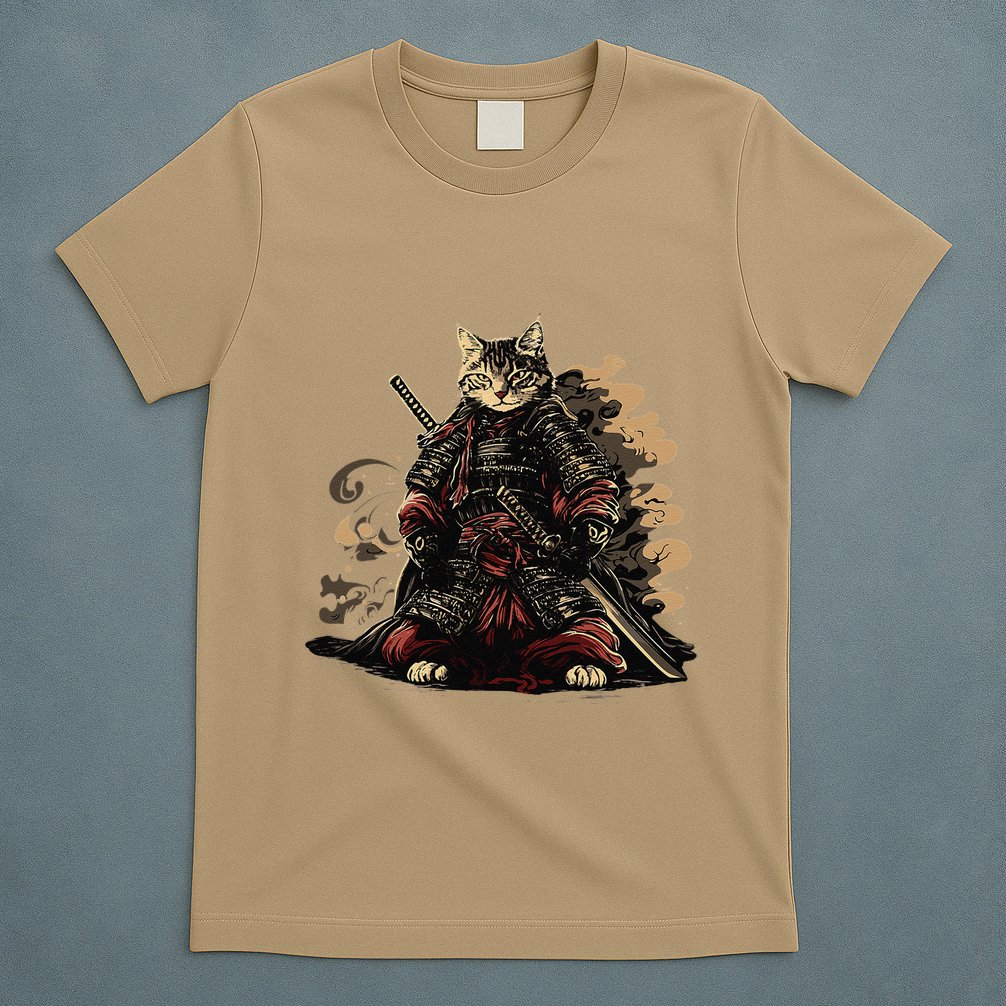 Samurai Cat Japanese Graphic Art Anime Warrior Cat Lover T-Shirt