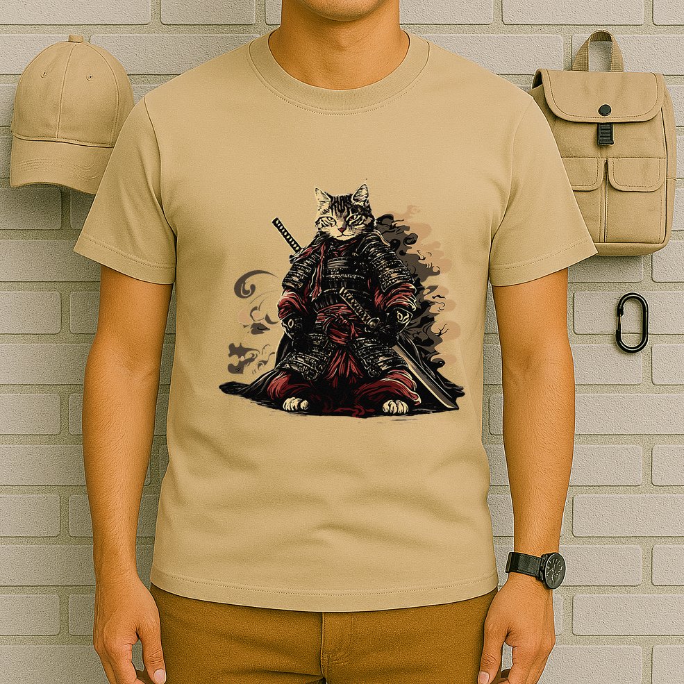 Samurai Cat Japanese Graphic Art Anime Warrior Cat Lover T-Shirt