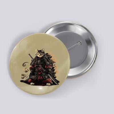 Samurai Cat Japanese Graphic Art Anime Warrior Cat Lover Button