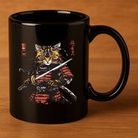 Samurai Cat Japanese Graphic Art Anime Warrior Cat Lover 11oz C Handle Ceramic Mug