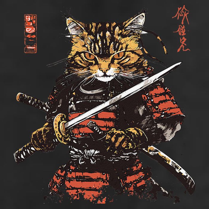 Samurai Cat Japanese Graphic Art Anime Warrior Cat Lover 11oz C Handle Ceramic Mug
