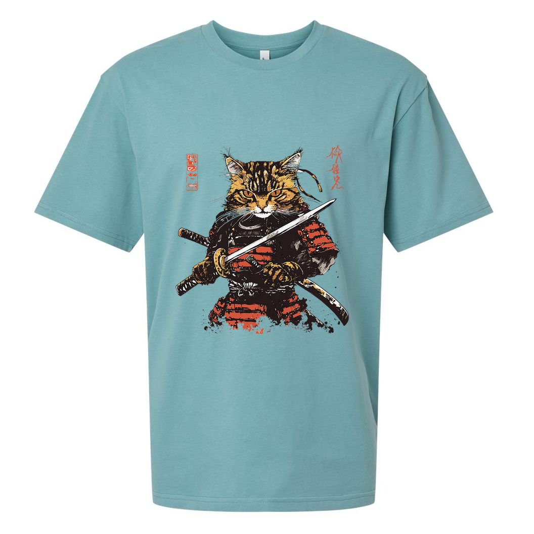 Samurai Cat Japanese Graphic Art Anime Warrior Cat Lover Sueded Cloud Jersey T-Shirt