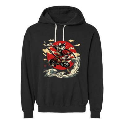 Samurai Cat Japanese Graphic Art Anime Warrior Cat Lover Garment-Dyed Fleece Hoodie