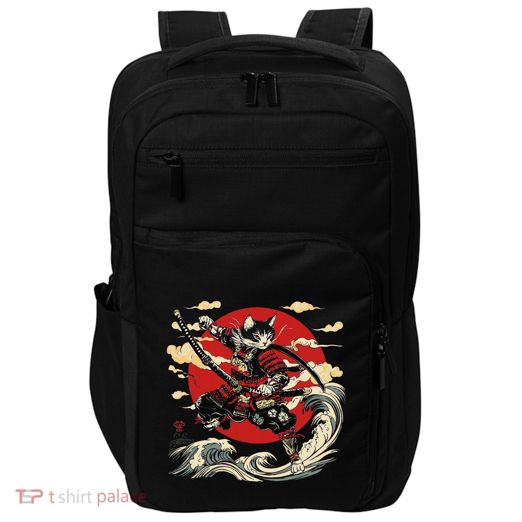 Samurai Cat Japanese Graphic Art Anime Warrior Cat Lover Impact Tech Backpack