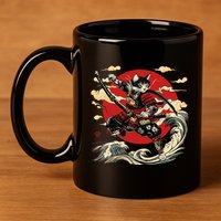Samurai Cat Japanese Graphic Art Anime Warrior Cat Lover 11oz C Handle Ceramic Mug