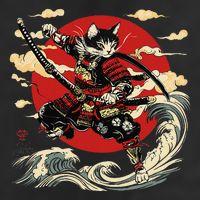 Samurai Cat Japanese Graphic Art Anime Warrior Cat Lover 11oz C Handle Ceramic Mug