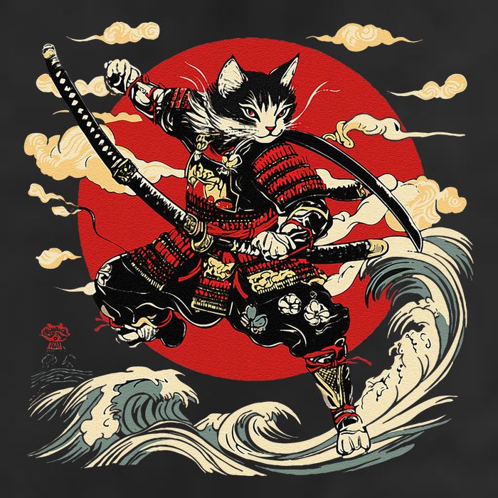 Samurai Cat Japanese Graphic Art Anime Warrior Cat Lover 11oz C Handle Ceramic Mug