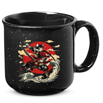 Samurai Cat Japanese Graphic Art Anime Warrior Cat Lover 15oz Campfire Ceramic Mug