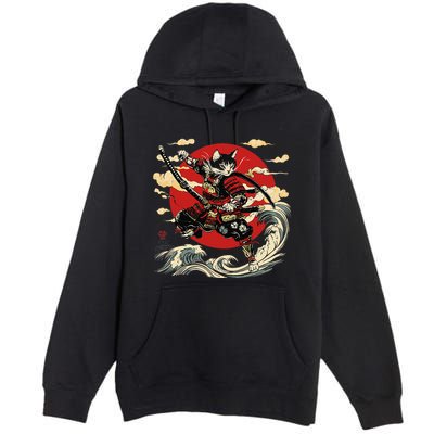 Samurai Cat Japanese Graphic Art Anime Warrior Cat Lover Premium Pullover Hoodie