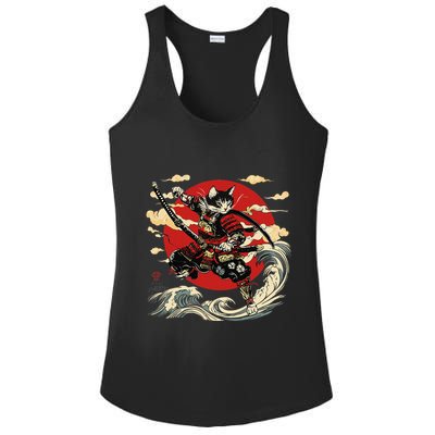 Samurai Cat Japanese Graphic Art Anime Warrior Cat Lover Ladies PosiCharge Competitor Racerback Tank