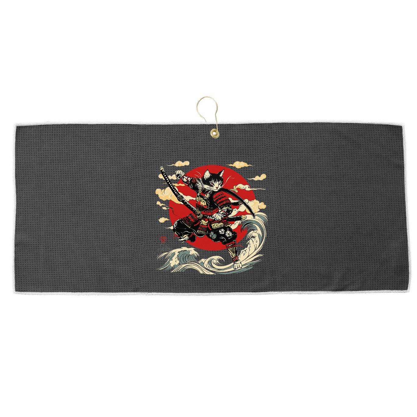 Samurai Cat Japanese Graphic Art Anime Warrior Cat Lover Large Microfiber Waffle Golf Towel