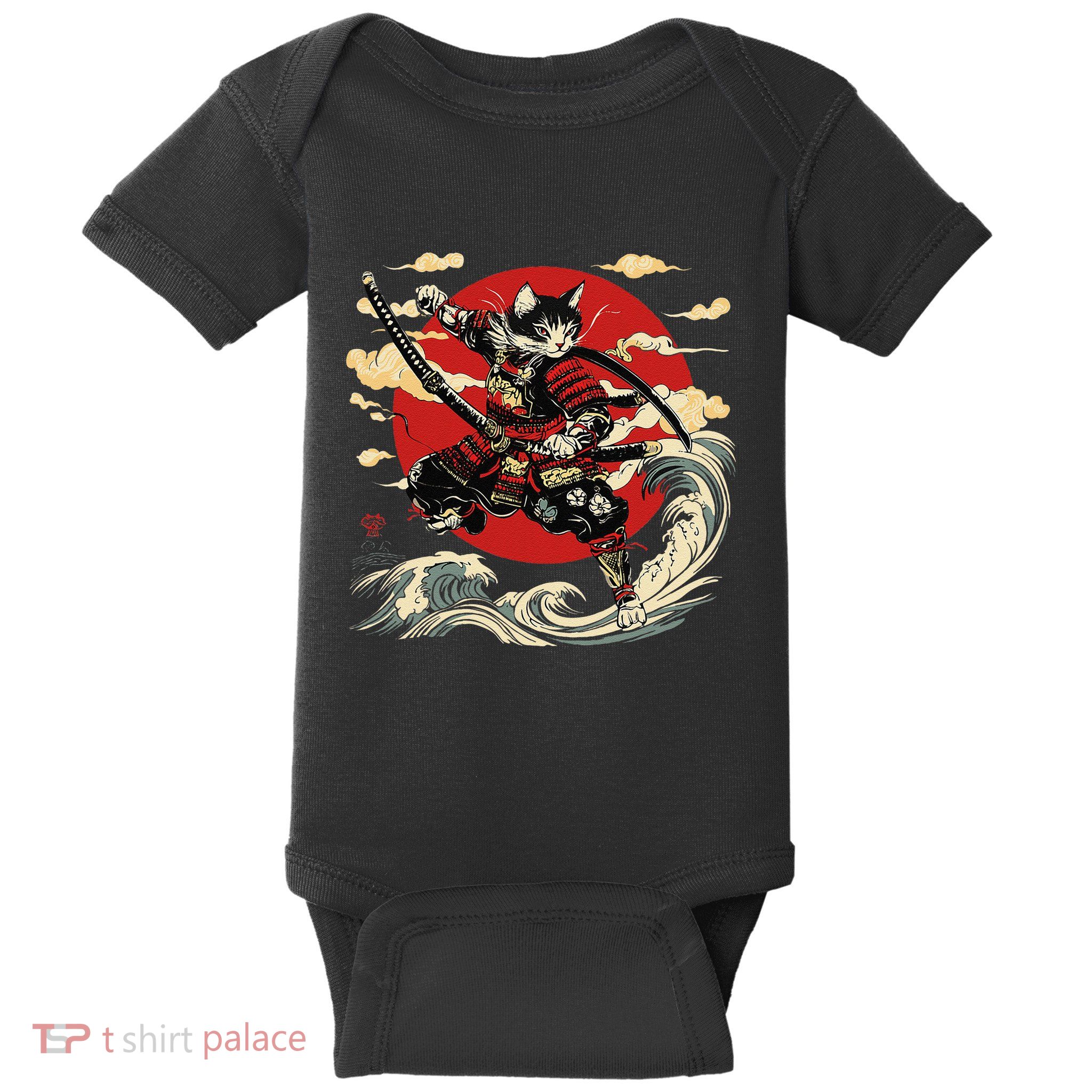 Samurai Cat Japanese Graphic Art Anime Warrior Cat Lover Baby Bodysuit