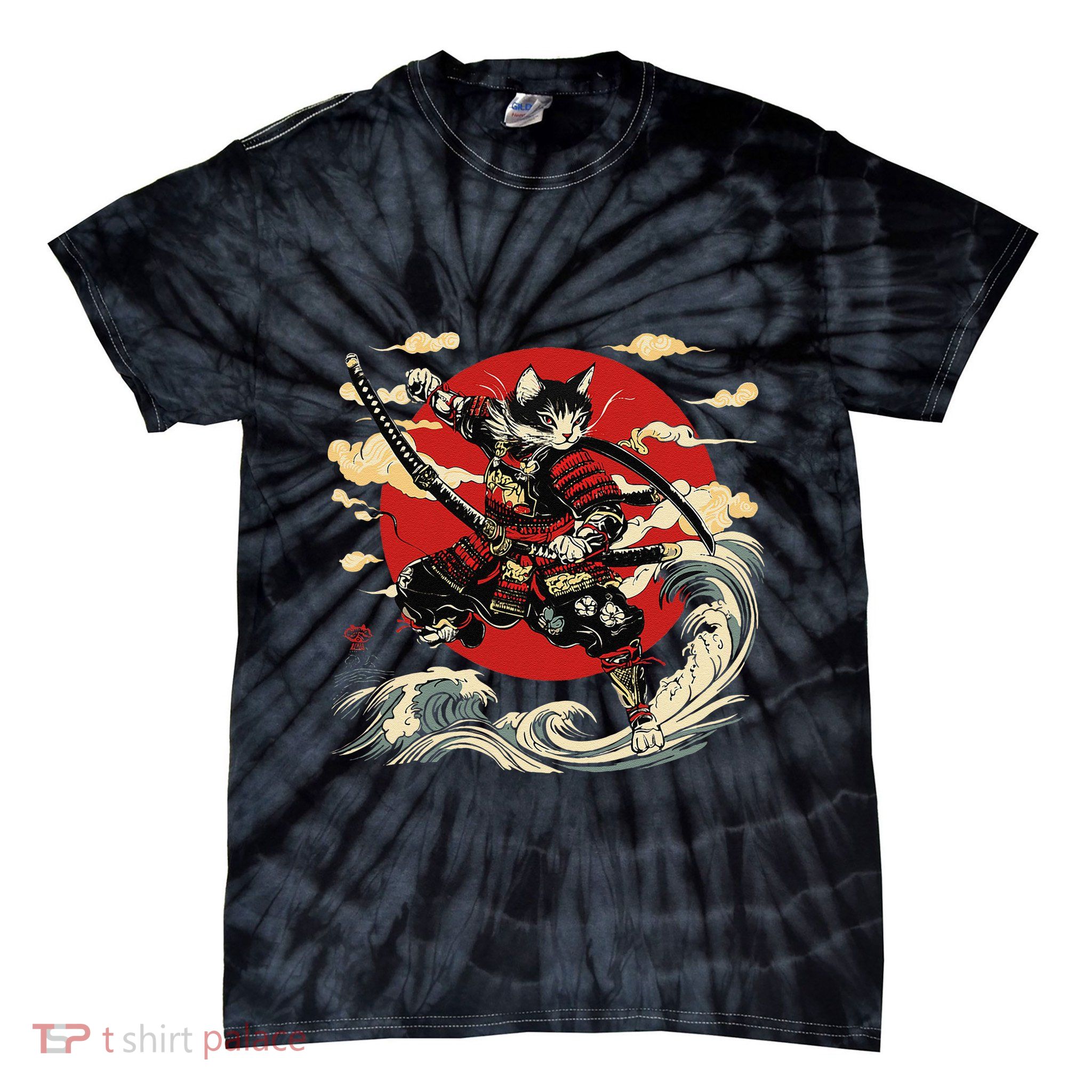 Samurai Cat Japanese Graphic Art Anime Warrior Cat Lover Tie-Dye T-Shirt