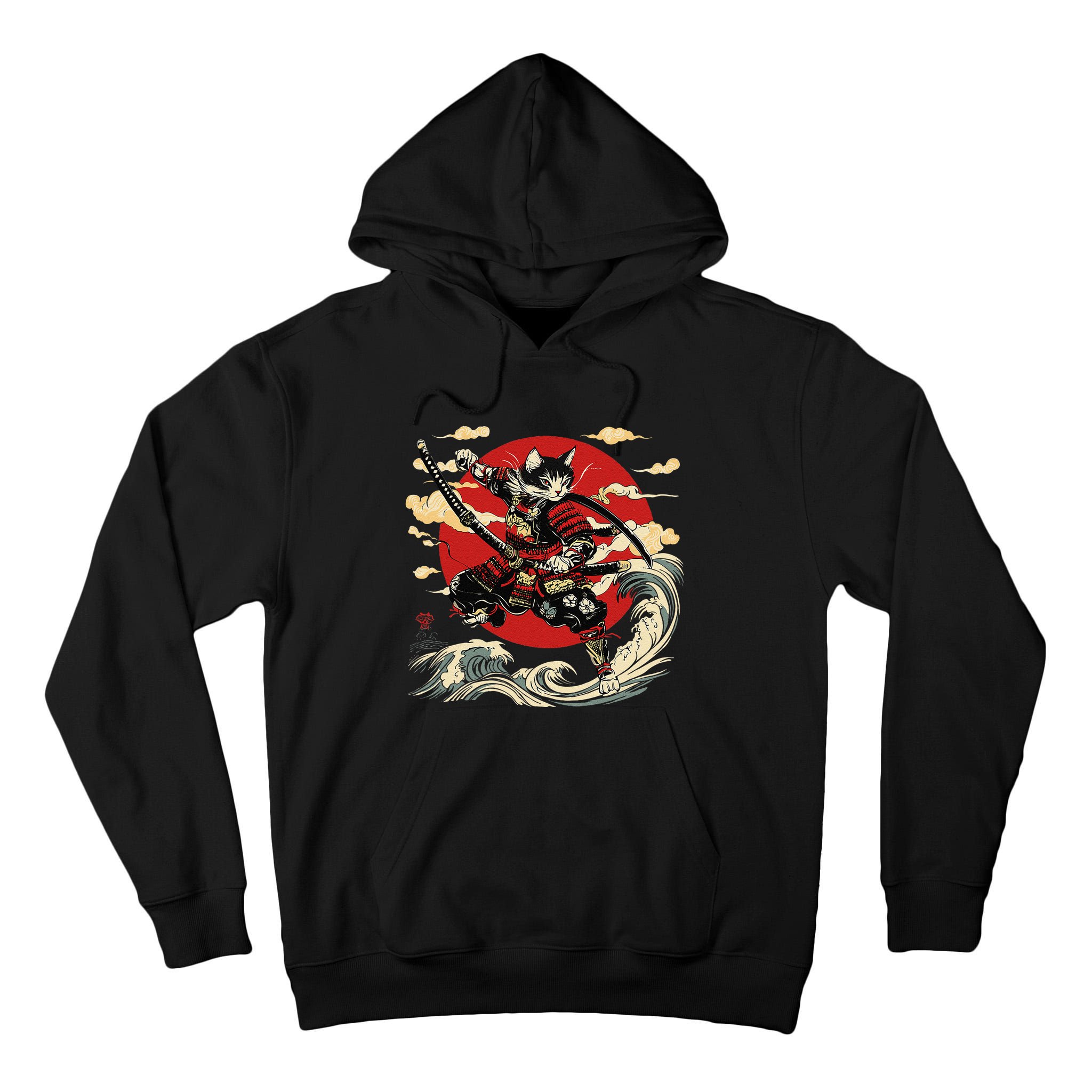 Samurai Cat Japanese Graphic Art Anime Warrior Cat Lover Tall Hoodie