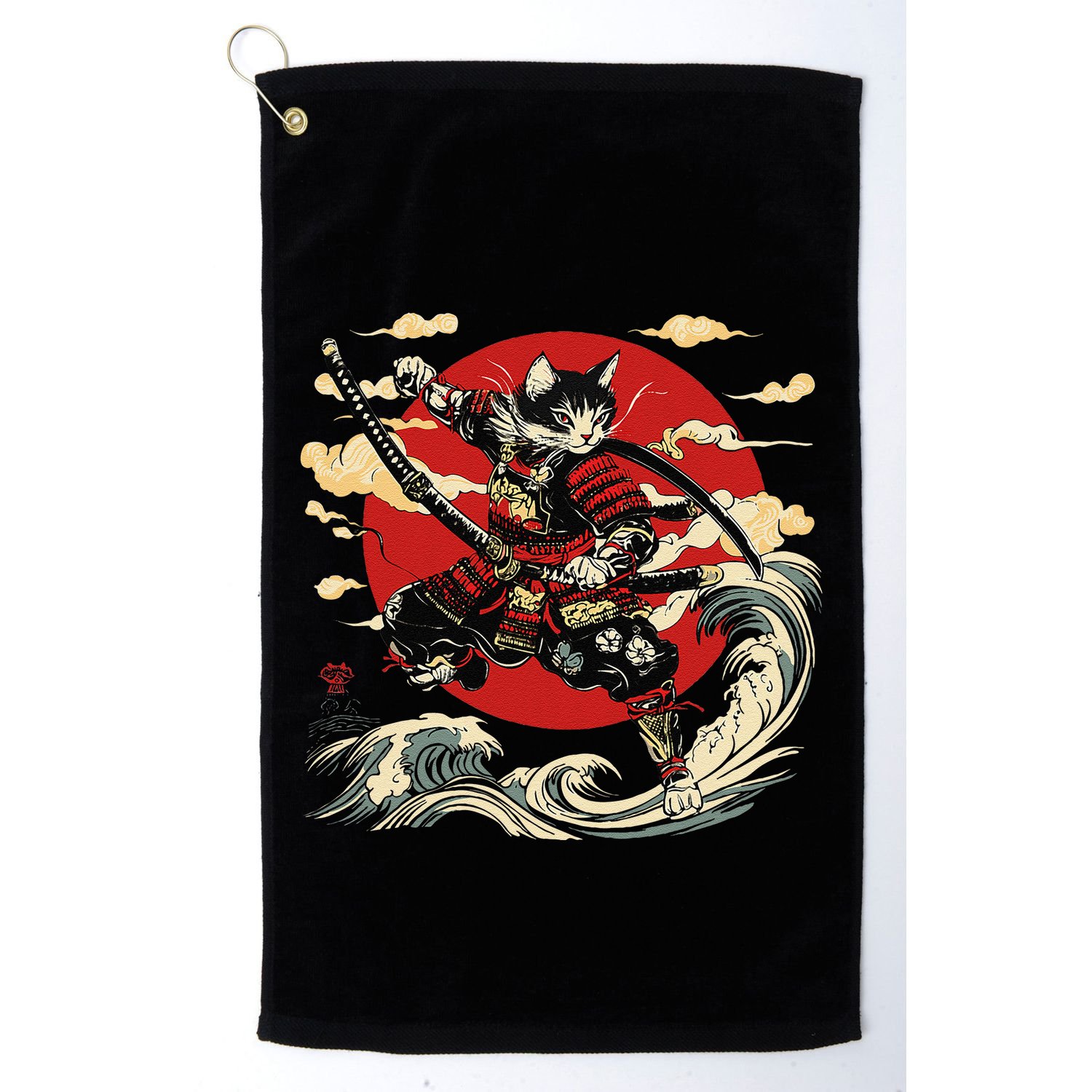 Samurai Cat Japanese Graphic Art Anime Warrior Cat Lover Golf Towel