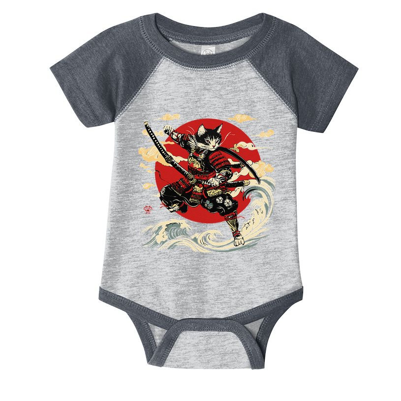Samurai Cat Japanese Graphic Art Anime Warrior Cat Lover Infant Baby Jersey Bodysuit