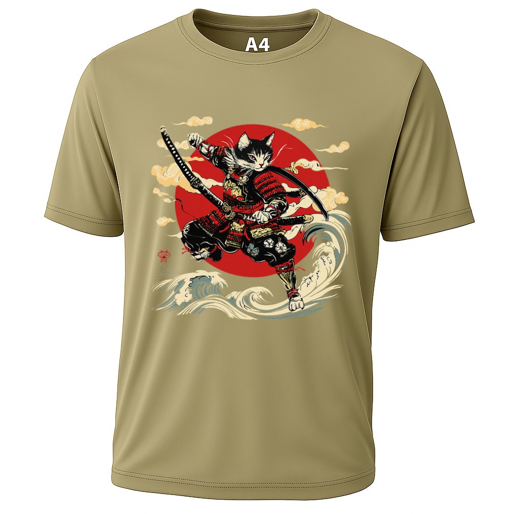 Samurai Cat Japanese Graphic Art Anime Warrior Cat Lover Cooling Performance Crew T-Shirt