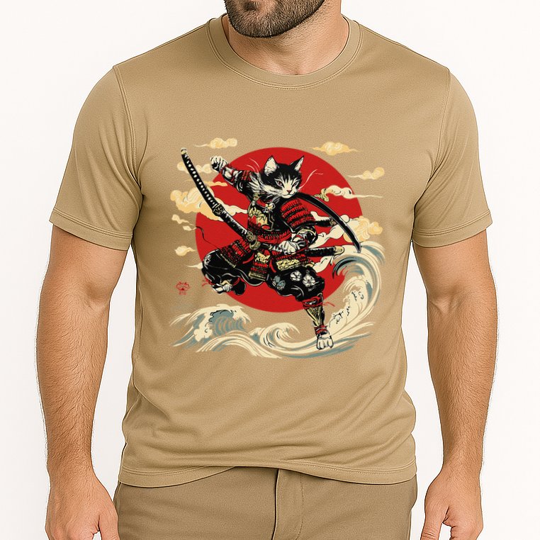 Samurai Cat Japanese Graphic Art Anime Warrior Cat Lover Cooling Performance Crew T-Shirt