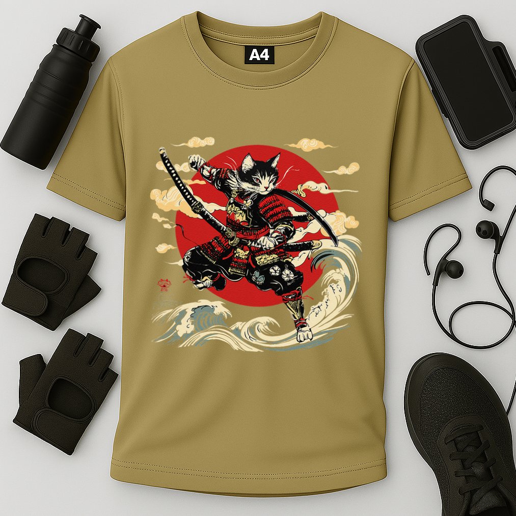 Samurai Cat Japanese Graphic Art Anime Warrior Cat Lover Cooling Performance Crew T-Shirt