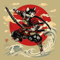 Samurai Cat Japanese Graphic Art Anime Warrior Cat Lover Button