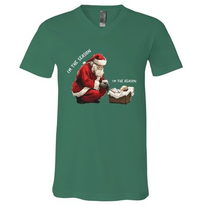 Santa Christmas Jesus Is The Reason For The Season V-Neck T-Shirt