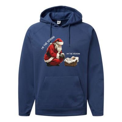 Santa Christmas Jesus Is The Reason For The Season Performance Fleece Hoodie