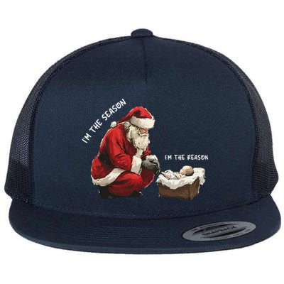 Santa Christmas Jesus Is The Reason For The Season Flat Bill Trucker Hat