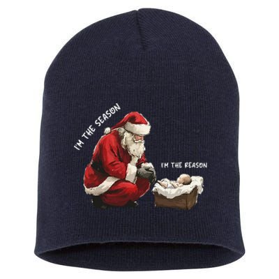 Santa Christmas Jesus Is The Reason For The Season Short Acrylic Beanie