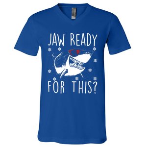 Shark Christmas Jaw Ready For This Snowflakes Sunglasses Gift V-Neck T-Shirt