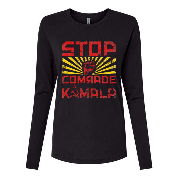 Stop Comrade Kamala Marxist Kamala Communist Kamala Trump Womens Cotton Relaxed Long Sleeve T-Shirt