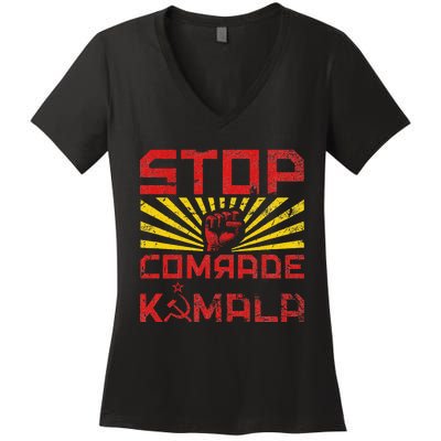 Stop Comrade Kamala Marxist Kamala Communist Kamala Trump Women's V-Neck T-Shirt