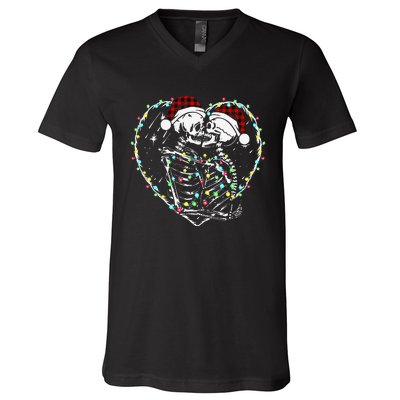 Spooky Christmas Kiss Dark Humor Horror Lights V-Neck T-Shirt