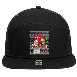 Santa Claus Keg Stand Beer Elves Ing Humor Christmas Gift 7 Panel Mesh Trucker Snapback Hat