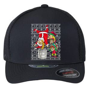 Santa Claus Keg Stand Beer Elves Ing Humor Christmas Gift Flexfit Unipanel Trucker Cap