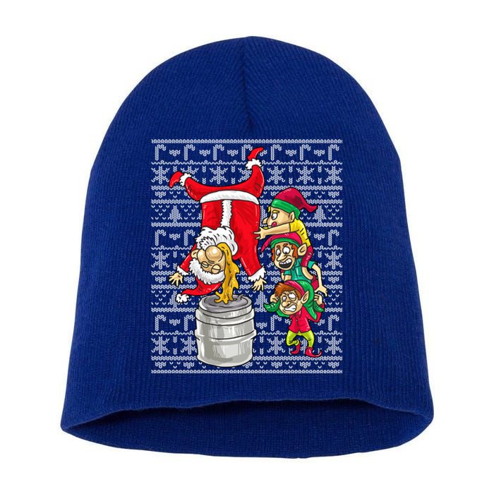 Santa Claus Keg Stand Beer Elves Ing Humor Christmas Gift Short Acrylic Beanie