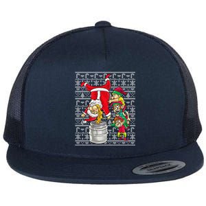 Santa Claus Keg Stand Beer Elves Ing Humor Christmas Gift Flat Bill Trucker Hat