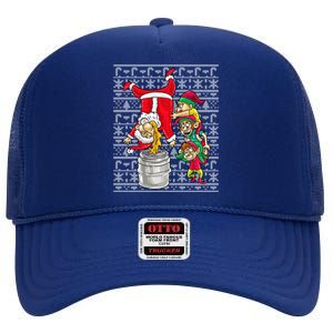 Santa Claus Keg Stand Beer Elves Ing Humor Christmas Gift High Crown Mesh Back Trucker Hat