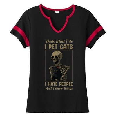 Skeleton Cat Kitten Lover Grumpy Skull Kitty Pet Owner Ladies Halftime Notch Neck Tee