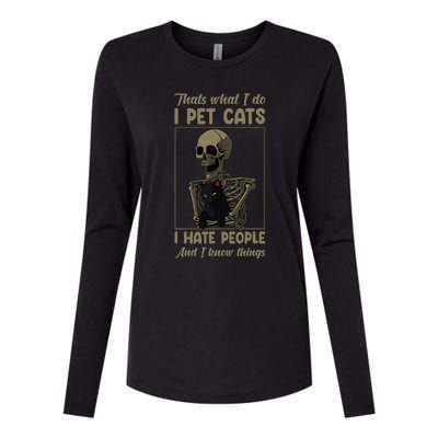 Skeleton Cat Kitten Lover Grumpy Skull Kitty Pet Owner Womens Cotton Relaxed Long Sleeve T-Shirt