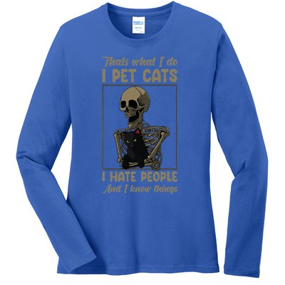 Skeleton Cat Kitten Lover Grumpy Skull Kitty Pet Owner Ladies Long Sleeve Shirt