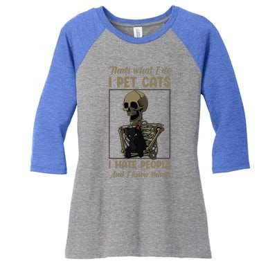 Skeleton Cat Kitten Lover Grumpy Skull Kitty Pet Owner Women's Tri-Blend 3/4-Sleeve Raglan Shirt