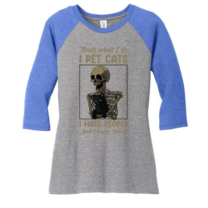 Skeleton Cat Kitten Lover Grumpy Skull Kitty Pet Owner Women's Tri-Blend 3/4-Sleeve Raglan Shirt