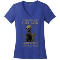 Skeleton Cat Kitten Lover Grumpy Skull Kitty Pet Owner Women's V-Neck T-Shirt