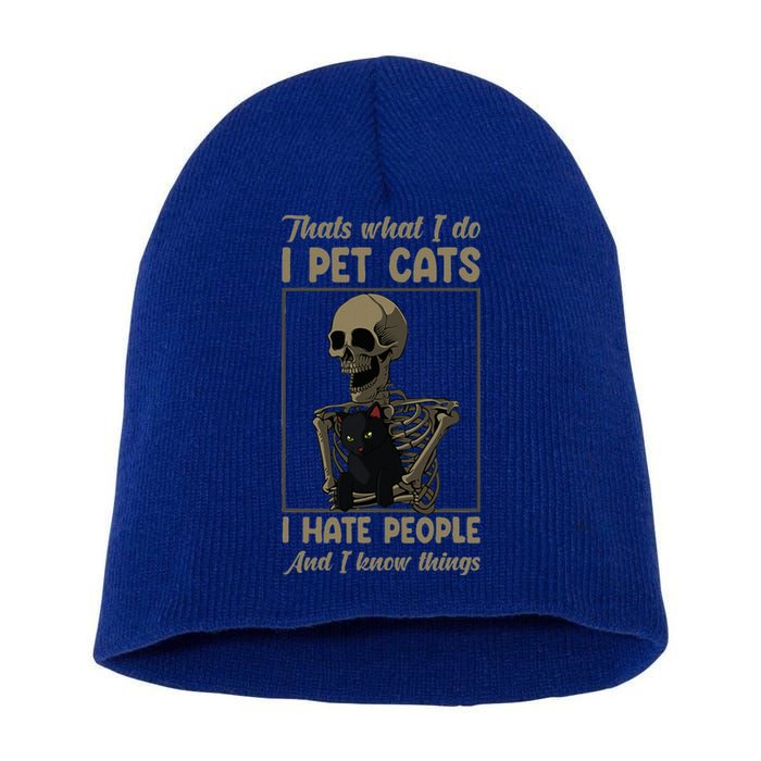 Skeleton Cat Kitten Lover Grumpy Skull Kitty Pet Owner Short Acrylic Beanie