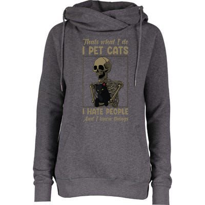 Skeleton Cat Kitten Lover Grumpy Skull Kitty Pet Owner Womens Funnel Neck Pullover Hood