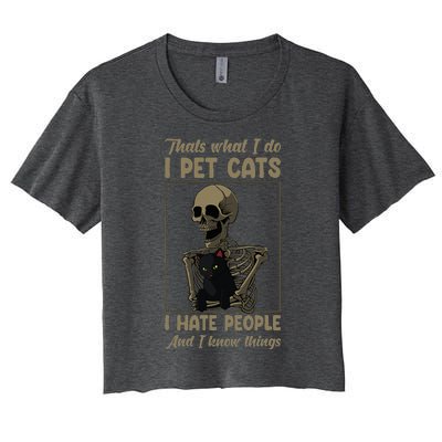 Skeleton Cat Kitten Lover Grumpy Skull Kitty Pet Owner Women's Crop Top Tee