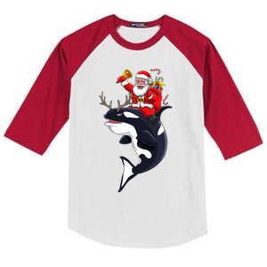 Santa Claus Killer Whale Orca Cute Animal Gift Kids Colorblock Raglan Jersey