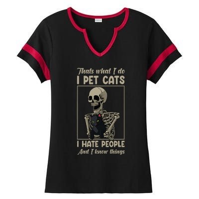 Skeleton Cat Kitten Lover Grumpy Skull Kitty Pet Owner Ladies Halftime Notch Neck Tee