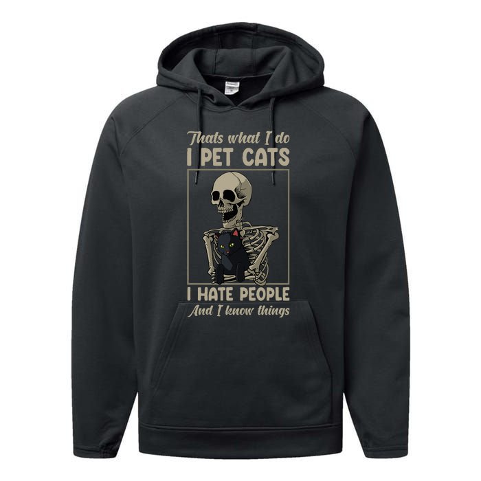 Skeleton Cat Kitten Lover Grumpy Skull Kitty Pet Owner Performance Fleece Hoodie