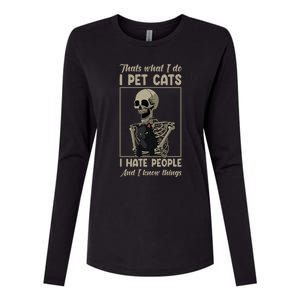 Skeleton Cat Kitten Lover Grumpy Skull Kitty Pet Owner Womens Cotton Relaxed Long Sleeve T-Shirt